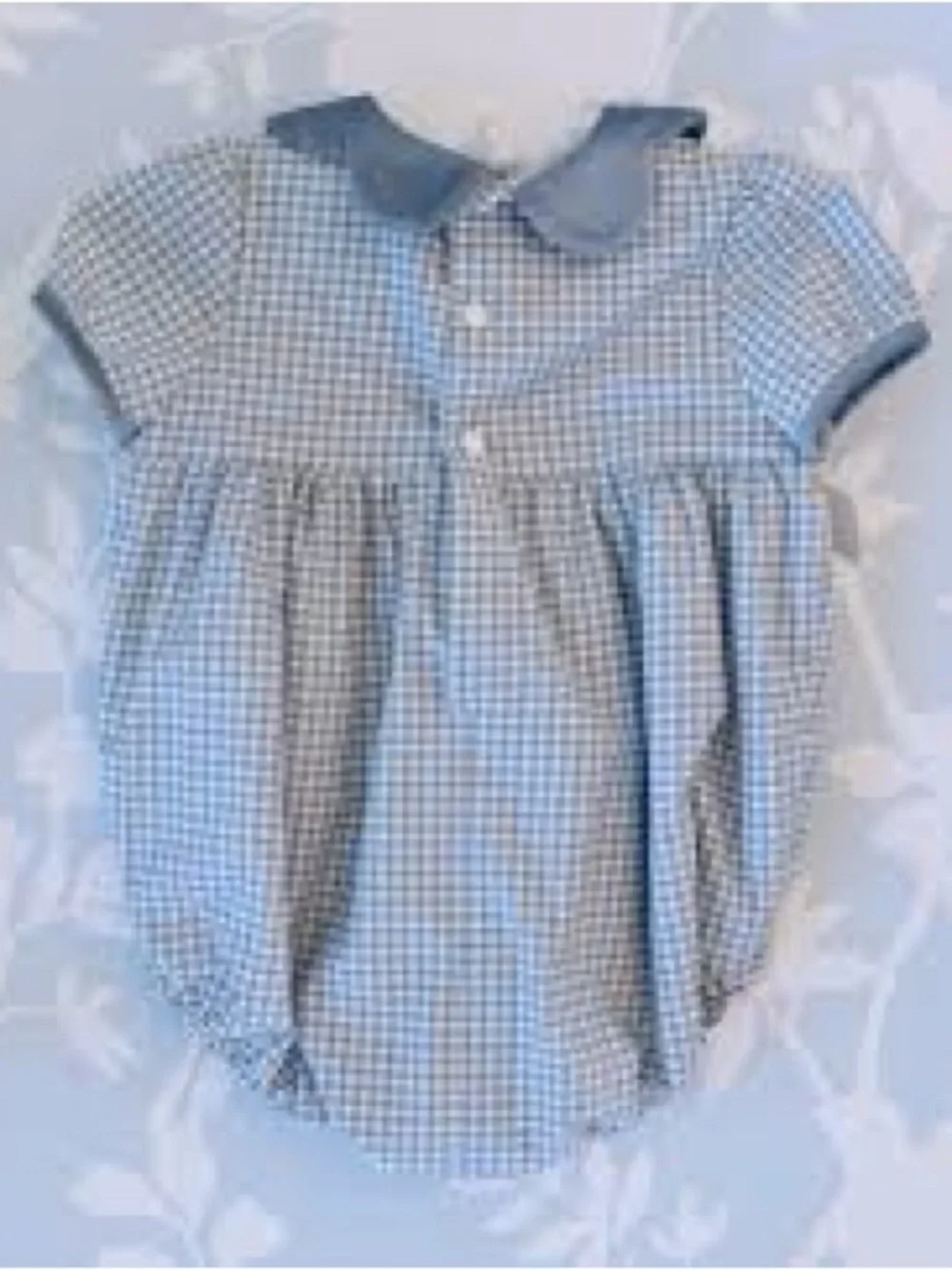 NEW!!  Edgehill Collection Blue and White Gingham Baby Romper with Velvet Collar